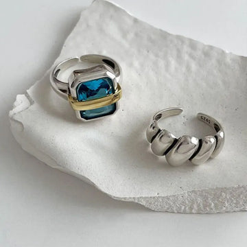 Vintage Square Blue Zircon Open Finger Ring