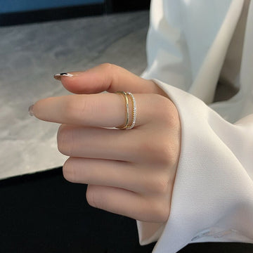 Double Layer Gold Colour Zircon Open Rings