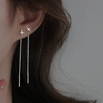 Long Ear Line Sparkle Stud Earrings
