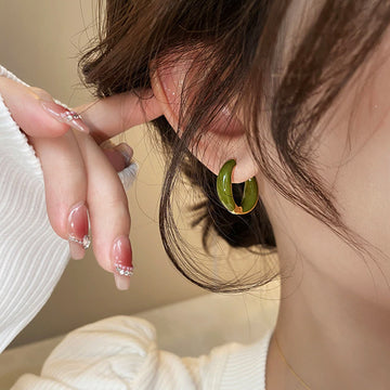 French Retro Enamel Round Hoop Earrings