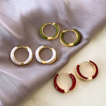 French Retro Enamel Round Hoop Earrings
