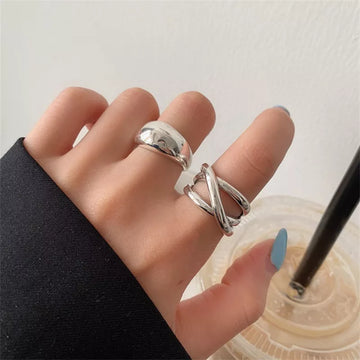 925 Sterling Silver Irregular Droplet Cross Ring