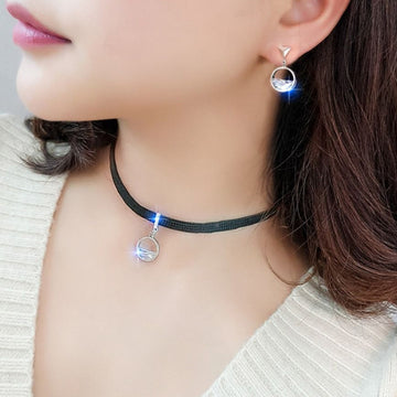 Half Zircon Geometric Pendant Choker