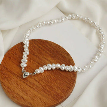 Pearl Chain Choker Heart Pendant Necklace
