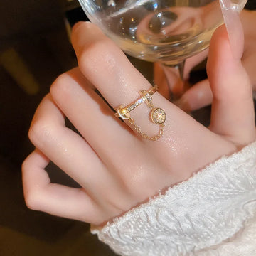 Trendy Zircon Luxury Light Chain Tassel Ring