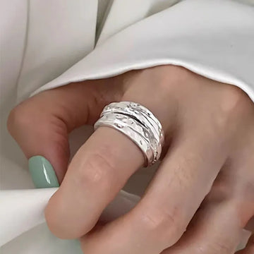Layered Silver Colour Adjustable Ring