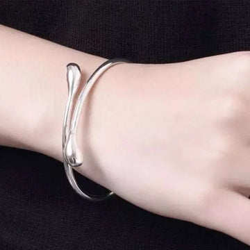 925 Sterling Silver Water Drop Open Cuff Bracelet