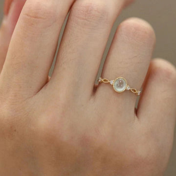 925 Sterling Silver 14K Gold Plated Chalcedony Cats Eyes Ring