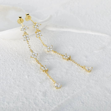 Long Tassel Zircon Cross Drop Earrings