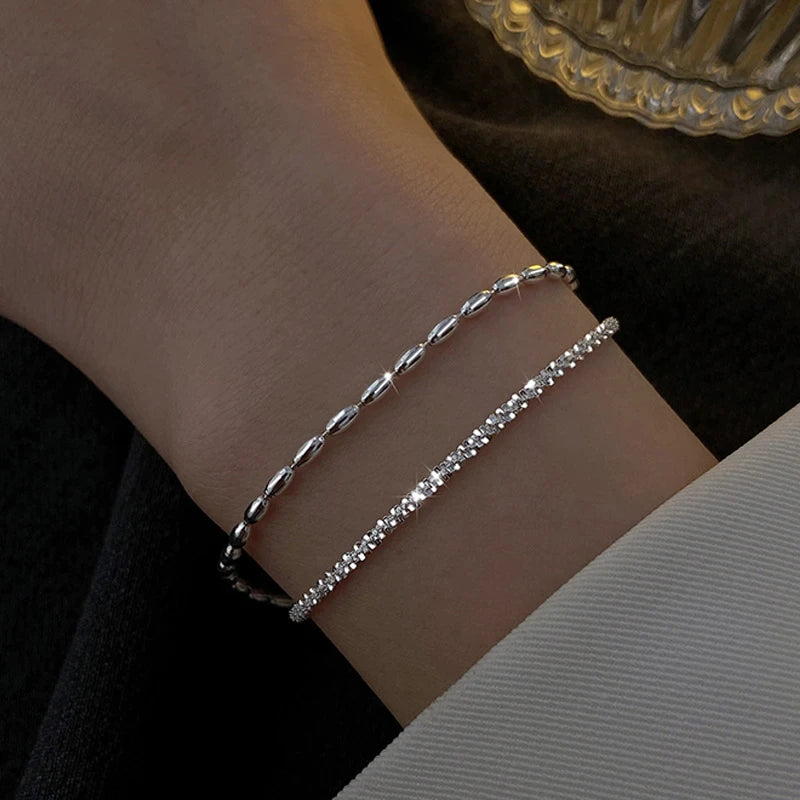 Double Layer 925 Sterling Silver Beads Bracelet
