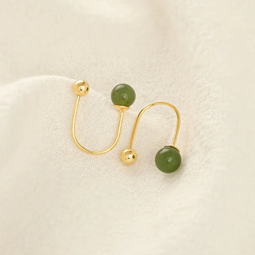 925 Sterling Silver Natural Jade Hoop Earrings