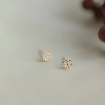 Inlaid Zircon Disc Cross Flower Earrings