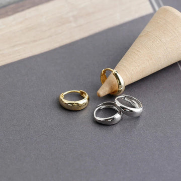 Sterling Silver Wide Huggies Hoop Earrings