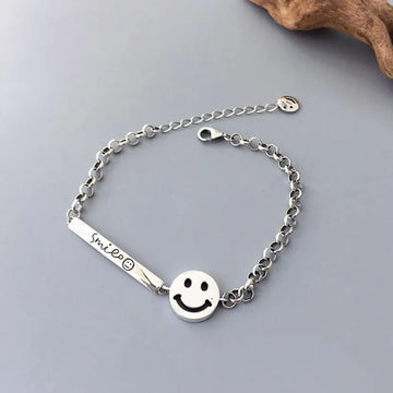 925 Sterling Silver Smiling Face Funny Bracelet