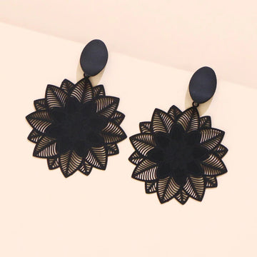 Big Black Flower Hanging Earrings