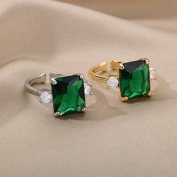 Big Green Zircon Square Stone Ring