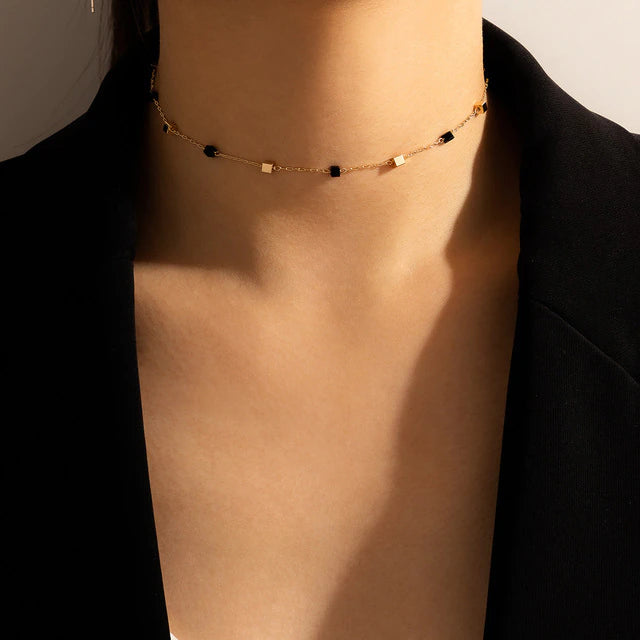 Geometric Circle Choker Collana Foglia Turchese Tasselli