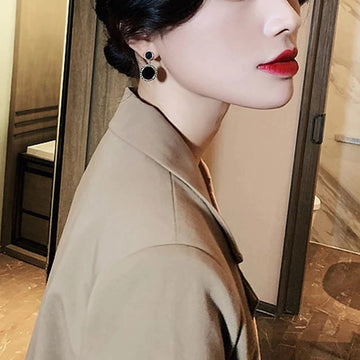 Black Round Rhinestone Drop Earrings