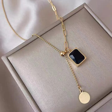 Black Stone Square Pendant Necklace