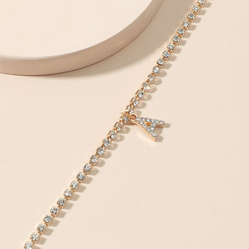 Crystal Zircon Initial Letter Alphabet Cuban Link Anklet