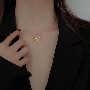 Double Heart Interlocking Chain Necklace