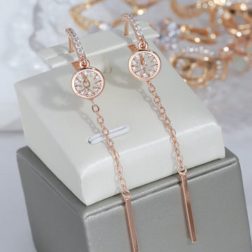 Long Tassel Hollow Pendant Zircon Earrings