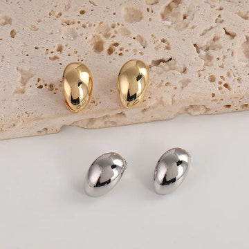Vintage Glossy Oval Metal Clip-On Earrings