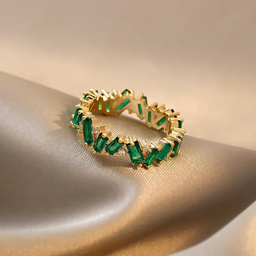 Green Crystal Irregular Gold Colour Rings