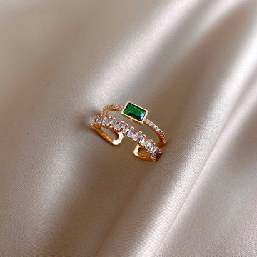 Green Crystal Retro Classic Adjustable Rings