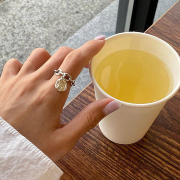 Hollow Chain Irregular Texture Pendant Ring
