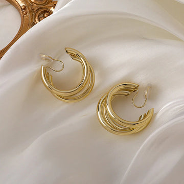 Vintage 3 Layer Clip On Hoop Earrings