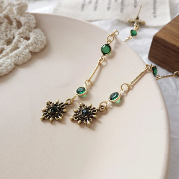 Palace Cross Green Stone Clip Earrings