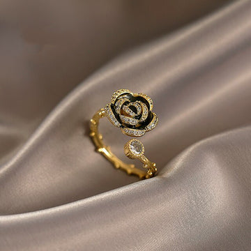 Sexy Mysterious Black Rose Metal Open Ring