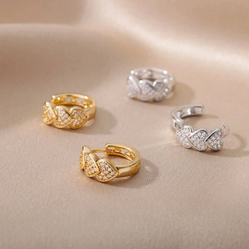 Stainless Steel Heart Zircon Hoop Earrings