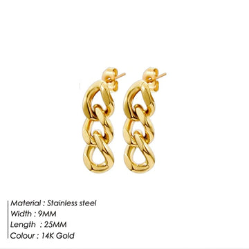 Stainless Steel Cuban Link Dangle Earrings