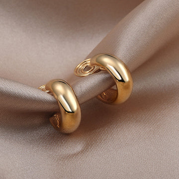 Vintage Minimalist C Shape Clip On Hoop Earrings