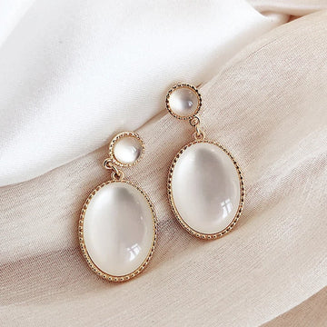 White Moonlight Cat's Eye Stone Earrings