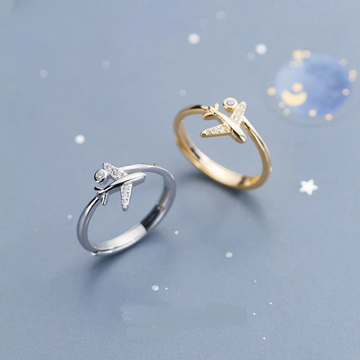 Zircon Airplane Adjustable Open Finger Ring
