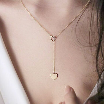 Double Heart Pendant Clavicle Chain Necklace