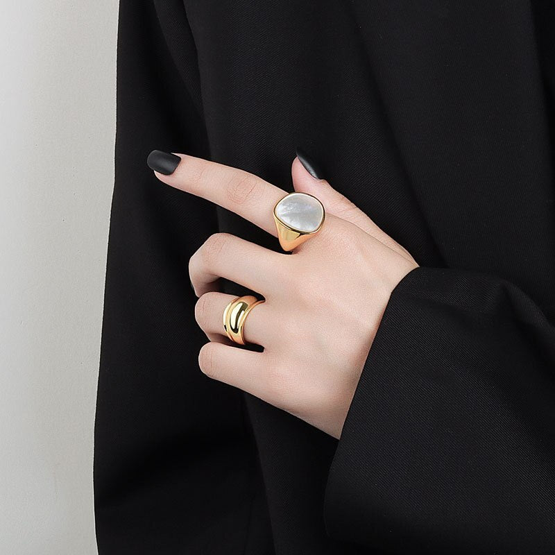Bold Rectangle Shell Rings Trendy Shell Geometry Rings