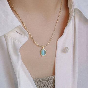 Stainless Steel Round Opal Necklace