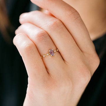 Simple Egg Shape Purple Crystal Gold Ring