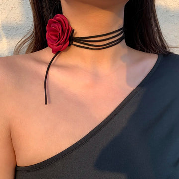 Romantic Big Rose Clavicle Choker Necklace