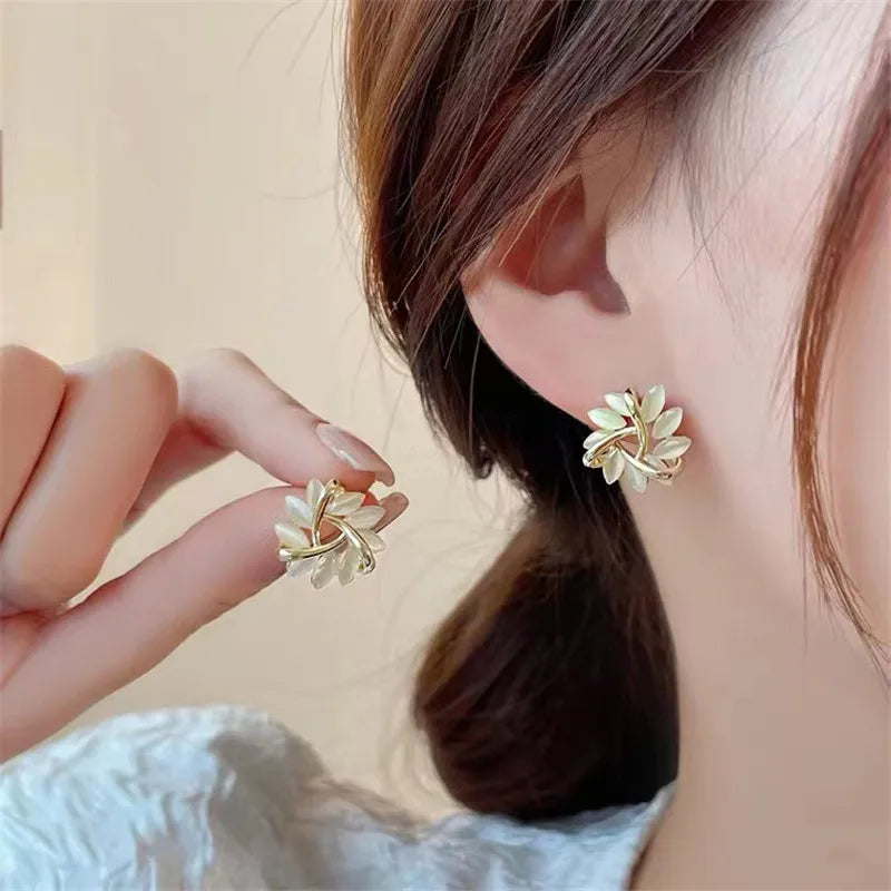 Elegant Opal Petal Circle Stud Earrings