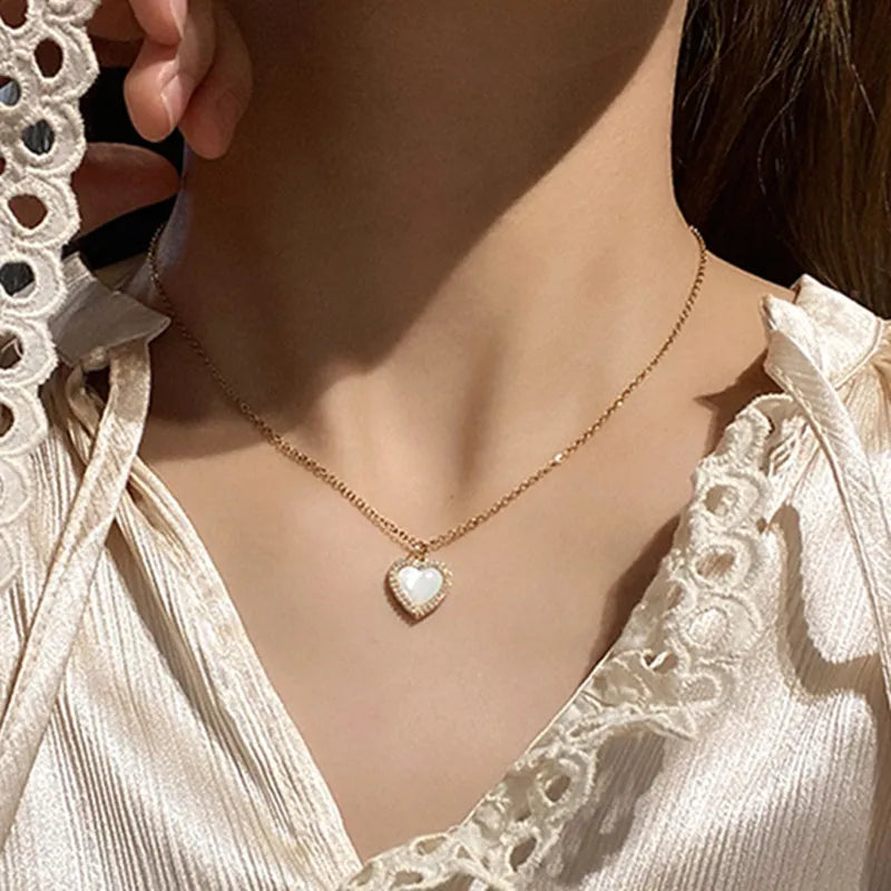 Heart Shaped Opal Charm Pendant Necklace