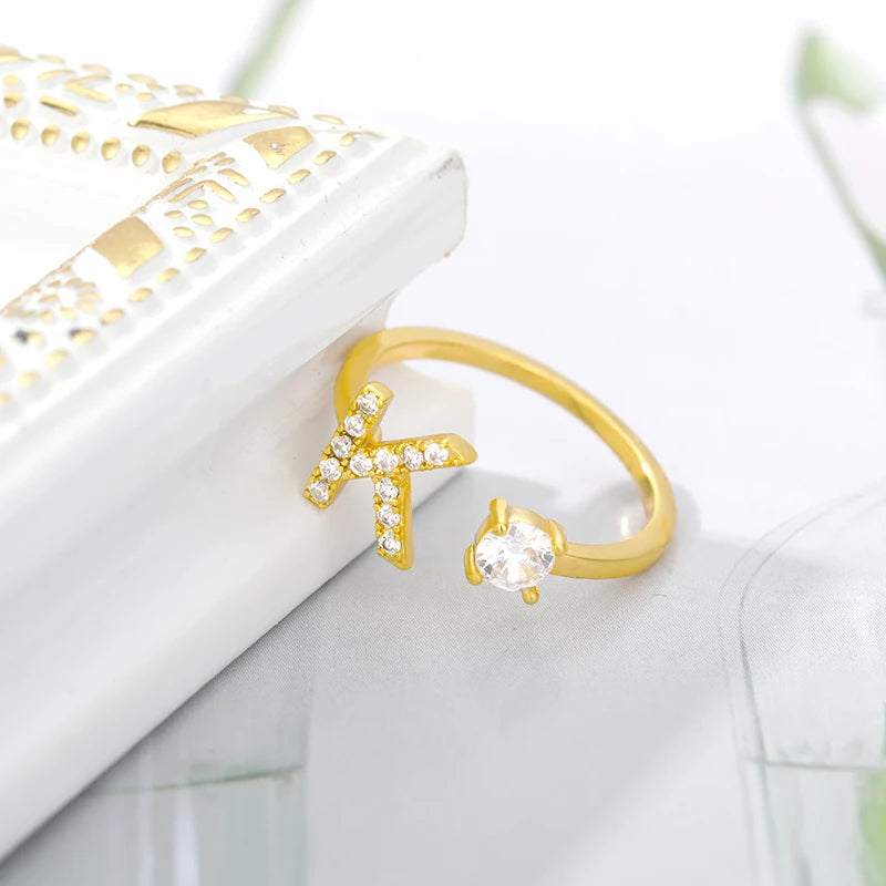 Zircon Initial A-Z Letter Adjustable Rings