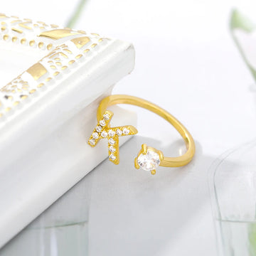 Zircon Initial A-Z Letter Adjustable Rings