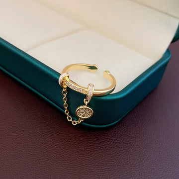 Trendy Zircon Luxury Light Chain Tassel Ring