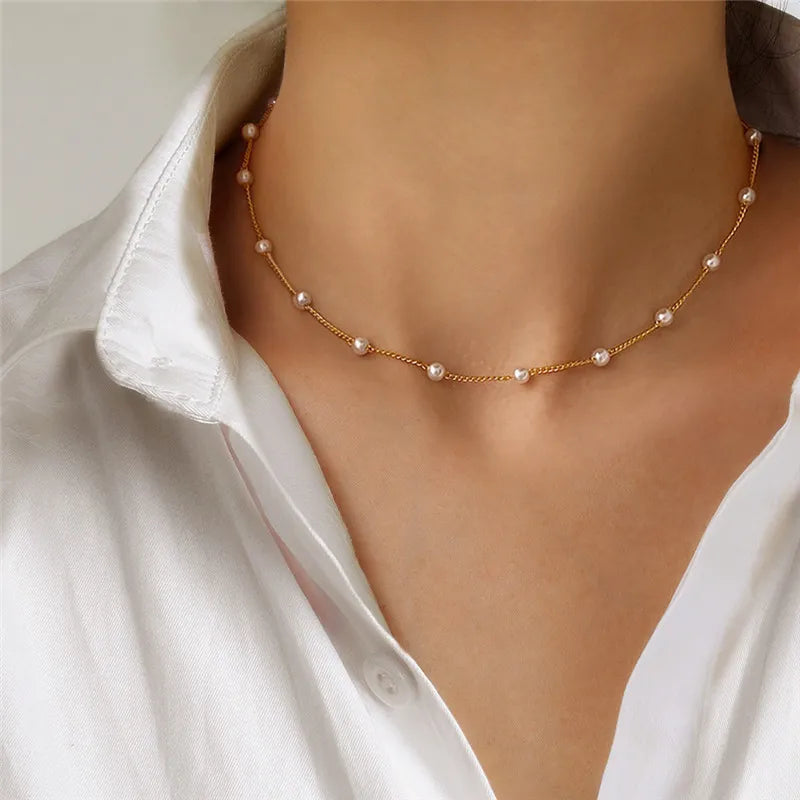 New Pearl Beads Choker Chain Necklace