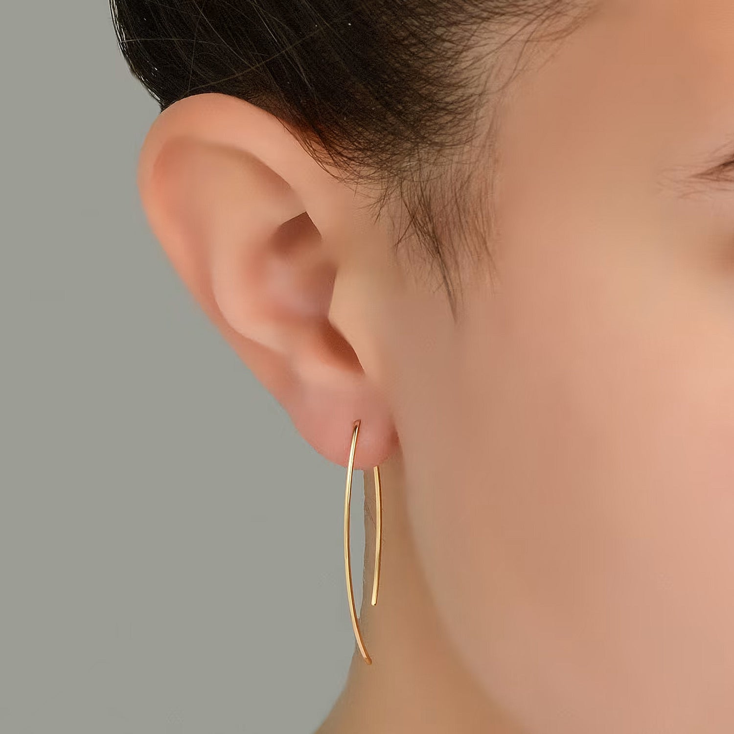 Stainless Steel Wishbone Threader Hoop Earrings
